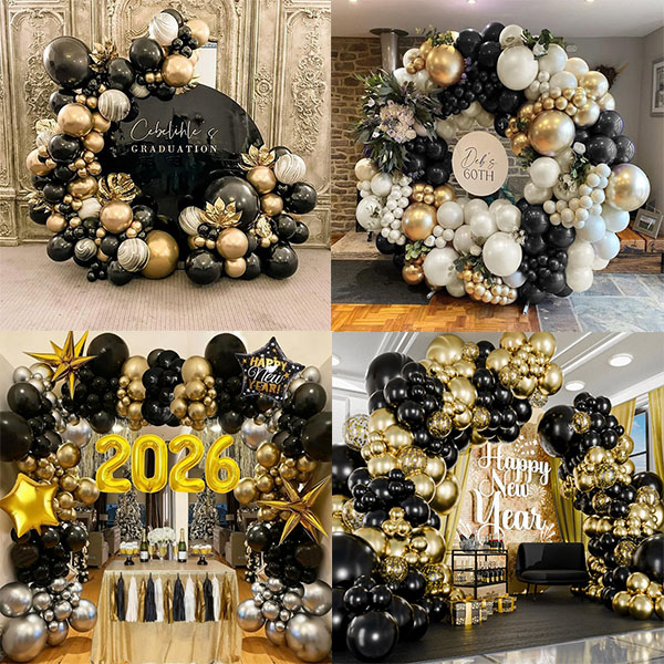 Beltza Urrezko Globo Garland multzoa