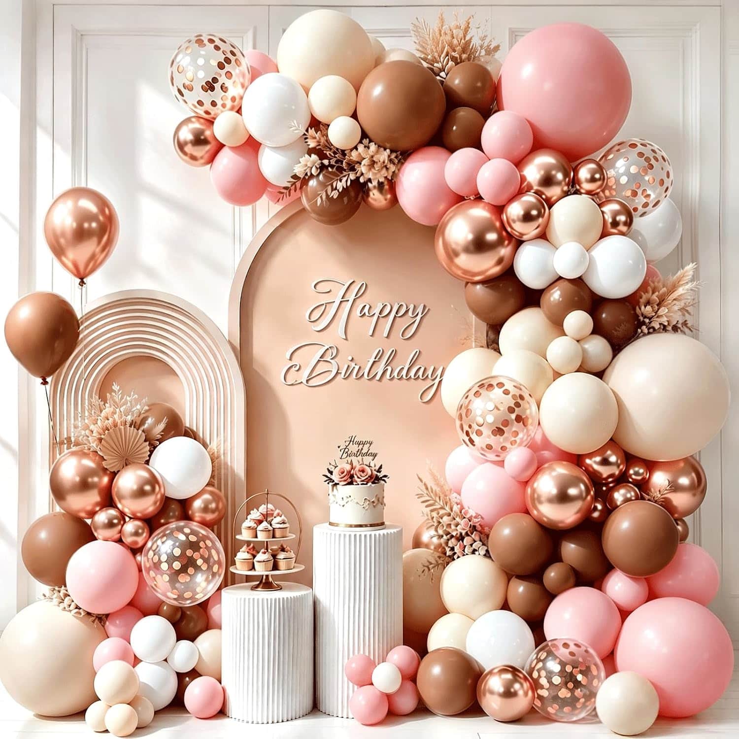 Dusty Rose Urrezko Globo Garland Arch Kit
