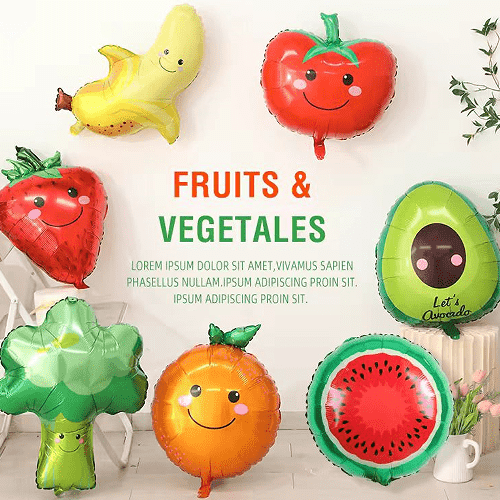 Fruta eta barazkiak paperezko globoak