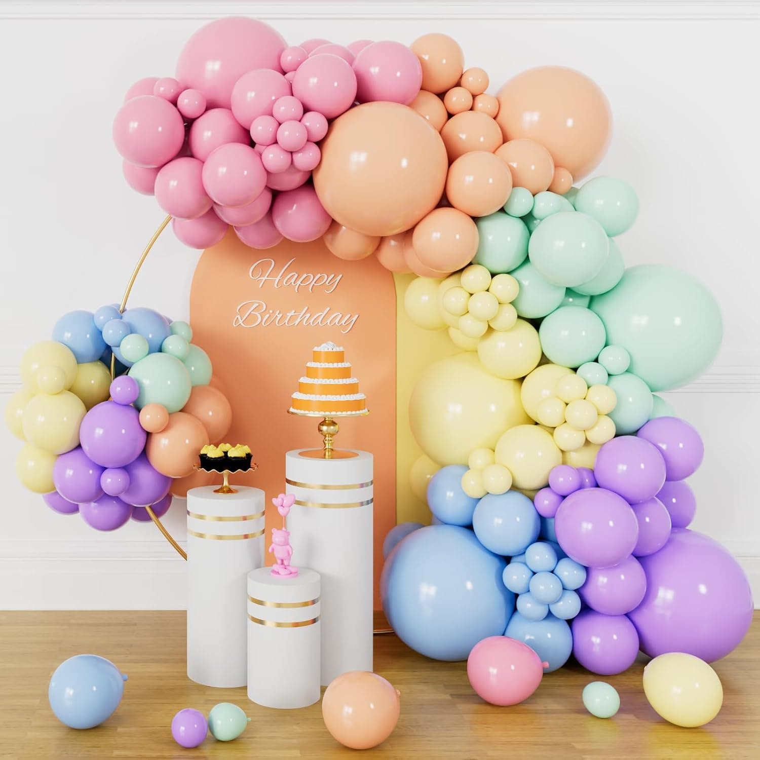 Pastel Rainbow Globo Garland Arch Kit